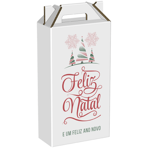 Pack de 10 - Caixa p/ 2 Garrafas de Vinho Árvores de Natal 18x9x34cm - Branco