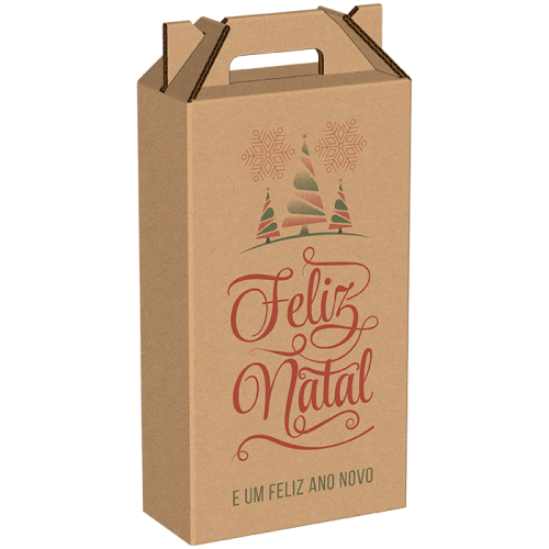 Pack de 10 - Caixa p/ 2 Garrafas de Vinho Árvores de Natal 18x9x34cm - Castanho