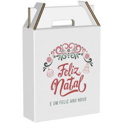 Pack de 10 - Caixa p/ 3 Garrafas de Vinho Feliz Natal 26x8x31cm - Branco