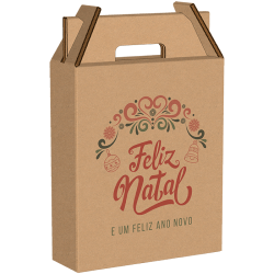 Pack de 10 - Caixa p/ 3 Garrafas de Vinho Feliz Natal 26x8x31cm - Castanho